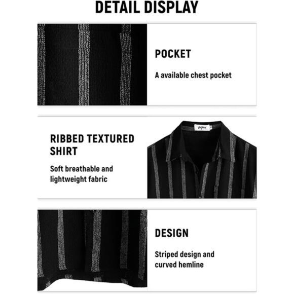 Mens Summer Striped Shirts Button Down Short Sleeve Vintage Beach - Picture 6 of 7